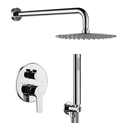 TIPOK Shower System with Rain Shower and Handheld, Bathroom Chrome Shower Faucet with High Pressure, Round Rain Shower Trim Kit