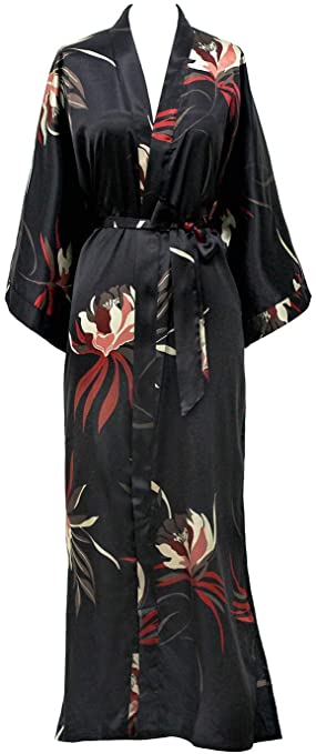 KIM ONO Women's Satin Kimono Robe Long - Floral