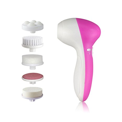 Ckeyin ® 5 in 1 Electric Facial and Body Cleansing Brush/Multi-Function Portable Facial Skin Care Electric Massager/Scrubber with Facial Latex Brush Cosmetic Sponge