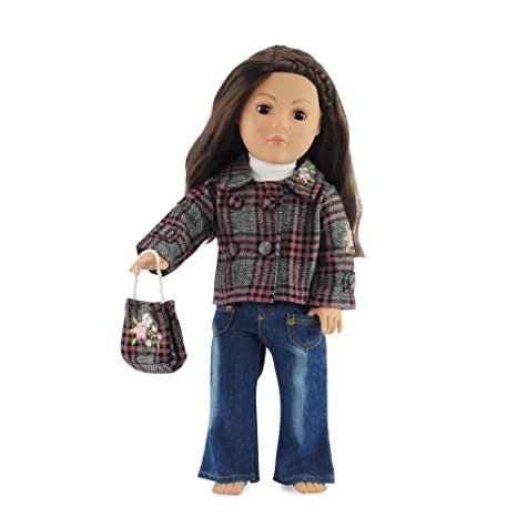 Plaid Jacket & Jeans Outfit - 18 Inch Doll Clothes/clothing Fits American Girl and Other 18" Dolls - Includes Accessories