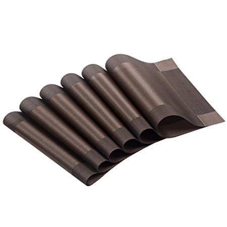 Fanuk Non-slip Insulation Washable PVC Placemats Mats for dining Table Set of 6 (Brown)