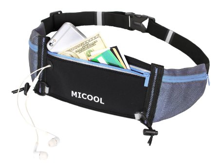 Micool Hydration Running Waist Belt / Runner Belt / Fitness Belt - Fits iPhone 6 Plus, Samsung Edge / Note/ Galaxy Android Smartphones - with 2 Water Bottle Pockets (Bottles sold separately) - Flexible range for waist from 23''to 42''
