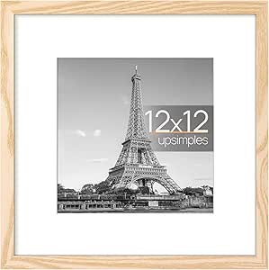 upsimples 12x12 Picture Frame, Display Pictures 8x8 with Mat or 12x12 Without Mat, Wall Hanging Photo Frame, Natural, 1 Pack