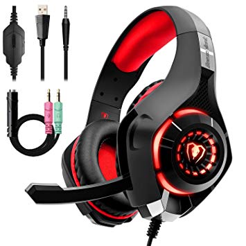 Beexcellent Stereo PS4 Gaming Headset with Mic LED Lights Bass Surround Soft Memory Earmuffs Noise Cancelling Over Ear Headphones for Playstation 4, Xbox one,Laptop,Computer