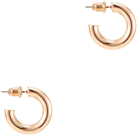 PAVOI 14K Gold Colored Lightweight Chunky Open Hoops | Gold Hoop Earrings for Women