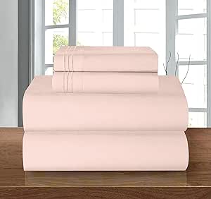 Elegant Comfort Luxury 1500 Premium Hotel Quality Microfiber 4-Piece Sheet Set - Wrinkle Resistant, All Around Elastic Fitted Sheet, Deep Pocket up to 16", Queen, Blush