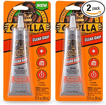 Gorilla Clear Grip Contact Adhesive, Waterproof, 3 ounce, Clear, (Pack of 2)