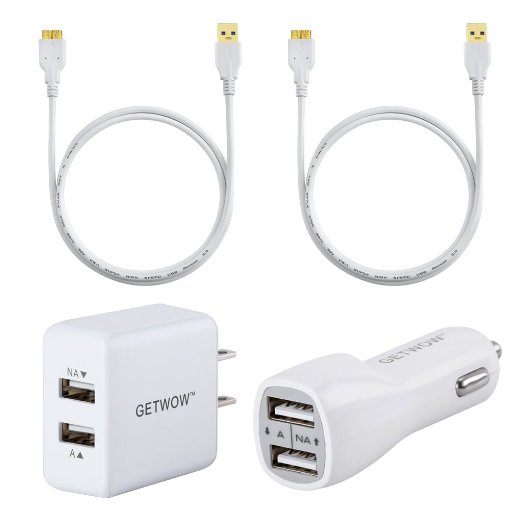 Getwow 4-in-1 Essential Home and Car Charger Kit for Samsung Galaxy S5  Note 3