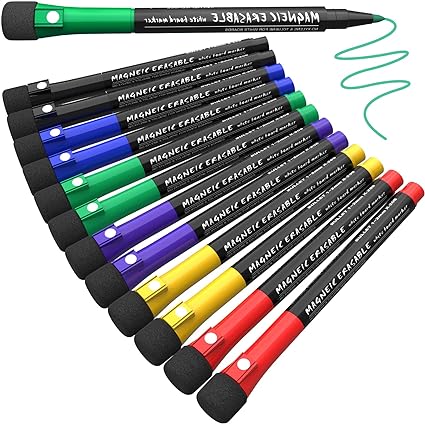Magnetic Dry Erase Markers Fine, White Board Markers Dry Erase Marker with Eraser Cap, Low Odor Whiteboard Markers Fine Tip Dry Erase Markers for Student Teachers Office & School Supplies (6 Colors)