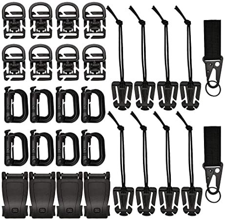 Haploon 30pcs Molle Attachments Kit, Tactical Gear Clip Strap for Backpack, Include D-Ring Dominators Key Ring Holder