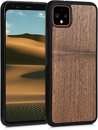 kwmobile Carcasa Compatible con Google Pixel 4 XL - Funda Protectora Dura de Madera y Bumper de TPU marrón Oscuro