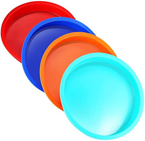8 Inch Silicone Cake Pan - REVO Round Rainbow Layer Cake Molds, Nonstick & Quick Release Baking Pans for Vegetable Pancakes Pizza Taco Cheese Cakes (Set of 4)