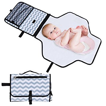 Rovtop Portable Nappy Changing Mat, Waterproof Travel Diaper Changing Pad with Large Capacity for Storaging Diapers, Keys, Wallets