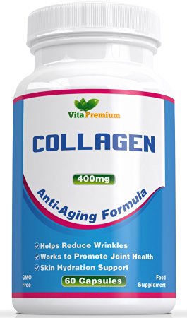 Collagen Supplement - 100% MONEY BACK GUARANTEE - 60 Powdered Capsules, Powerful Anti-Aging Formula - Promotes Joint Health, Helps Reduce Wrinkles - Feel the Difference or Your Money Back