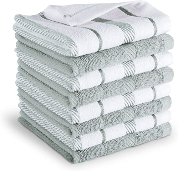 KitchenAid Albany Dishcloth 8 Pack Set, Matte Grey/White, 12"x12"