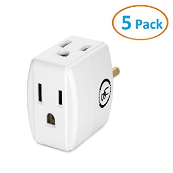 Yubi Power 3 Outlet Tap - Wall Tap Adapter - 3 Grounded Wall Adapter - 5 Pack