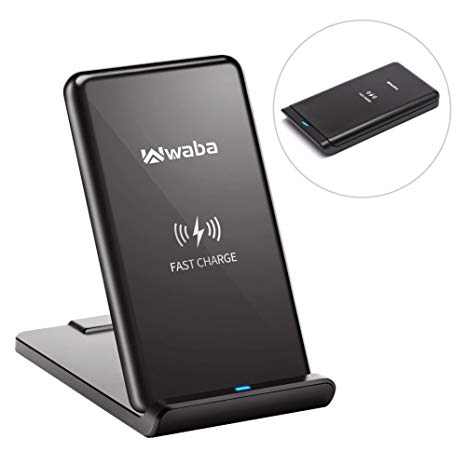 Waba Foldable Fast Wireless Charger, 10W 3-coil QI Fast Wireless Charging Pad Stand for Galaxy Note 8/5 S8/S8  S7/S7 Edge S6 Edge Plus, Standard Charge for Galaxy S9 S9 iPhone X 8 8Plus