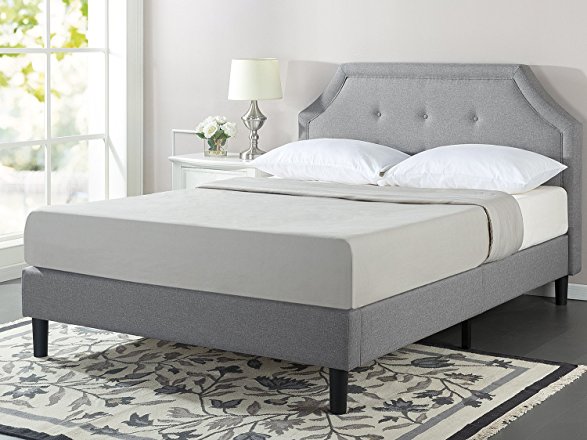 Zinus Lyon Upholstered Button Tufted Platform Bed with Wooden Slat Support, Queen