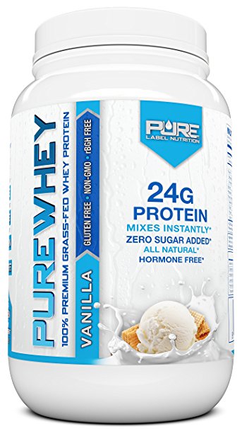 Grass Fed Whey Protein Powder | Vanilla 2lb Whey from Grass Fed California Cows | 100% Natural Whey w/ No Added Sugars | rBHG Free + GMO-Free + Gluten Free + Preservative Free | PURE Whey