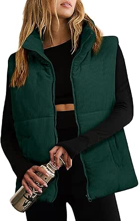 EVALESS Corduroy Cropped Puffer Vest for Women Lightweight Stand Collar Sleeveless Jackets Zip Up Clothes Fashion 2024