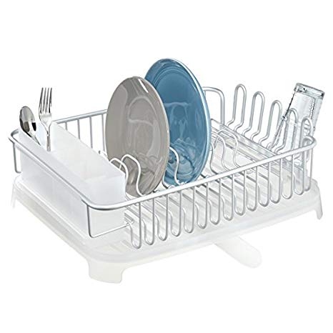 mDesign Rustproof Aluminium Draining Rack with Swivel Spout for Kitchen - Silver/Frost