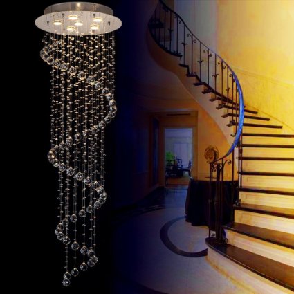 Ella Fashion® Modern Contemporary Chandelier "Rain Drop" Helix Fixture Lighting with Crystal Balls for High Foyer Dining Room Kitchen D20 X H61 Inches