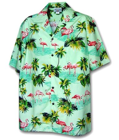 Flamingos Hawaiian Shirt Sage