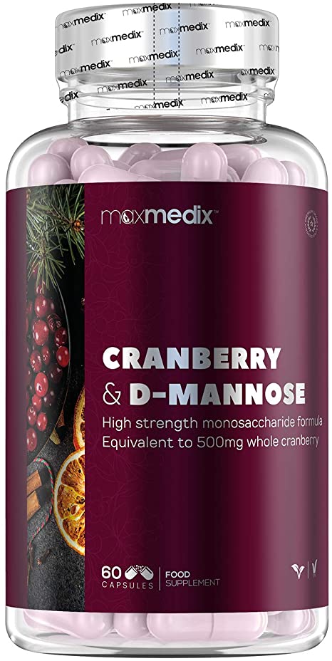 Cranberry & D Mannose Capsules - 12500mg Equivalent - Urinary Tract Infection Treatment for Women, Vitamin Enriched High Strength Kidney Cleanse Powder Tablets, Relief for UTI - 60 Vegan Pills