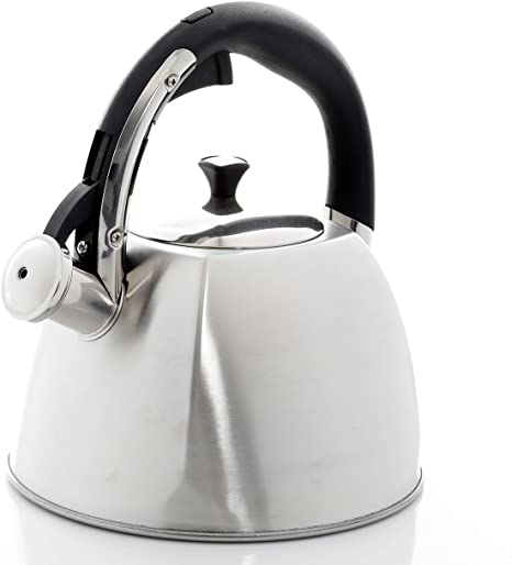 Gibson Mr Coffee Belgrove 2.5 Qt Stainless Steel Whistling Tea Square Kettle, Brushed Silver, 1