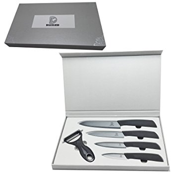 Ceramic Kitchen Cooking Professional Nice Durable Sharp Chef Knife Pack Sets Cutlery Blade Knives 4 sizes 6" Chef Knife, 5" Utility Knife, 4" Fruit Knife, 3" Paring Knife 1 Horizontal Peeler