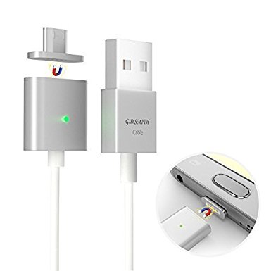G.D.SMITH Premium Detachable Magnetic Micro USB Double Metal Ports USB Charge Cables with LED Status Display for Android