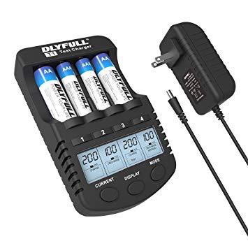 Dlyfull AA Battery Charger, LCD Display Smart Charger(Test, Refresh, Discharging) for 1.2V Ni-MH Ni-CD 4 AA & AAA Rechargeable Batteries(Not Included) with 1000mA Charge Current   USB Port
