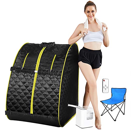 Mauccau Portable Sauna for Home, Personal Steam Sauna Spa for Weight Loss Detox Relaxation, 2.5L Sauna Tent with Foldable Chair Timer Remote Control(Yellow)