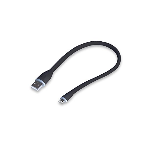 gofanco flexible & durable silicone Apple MFi Certified charge & sync Lightning cable (Black) for iDevices - 6 inches (15cm)