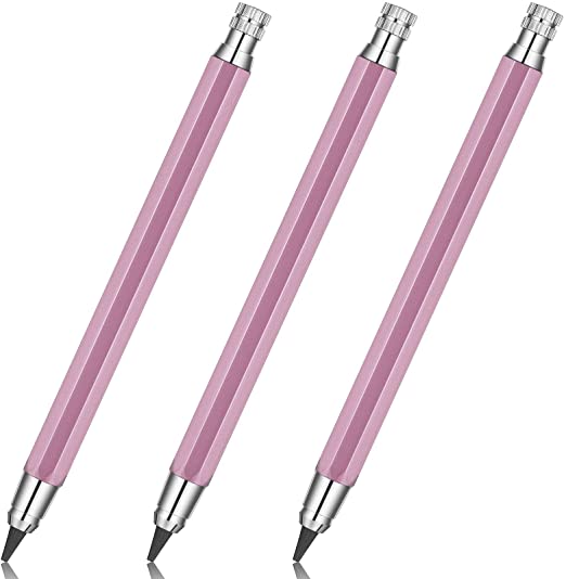 3 Pieces 5.6 mm Holder Mechanical Pencils Sketch up Automatic Mechanical Graphite Pencil for Draft Drawing, Shading, Crafting, Art Sketching, Wood Working (Pink)