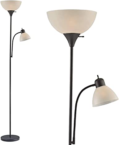 Adjustable Floor Lamp with Reading Light by Light Accents UK Specifications - Susan Modern Standing Lamp for Living Room/Office Lamp 72" Tall - 150-watt with Side Reading Light Corner Lamp (Black)