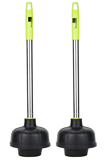 SteadMax Double Thrust Heavy Duty Plunger with Stainless Steel Handle, Durable Rubber, Fits all Toilet and Sink Drain Openings, Commercial Grade (2 pack)
