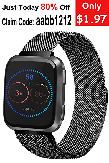 Vancle For Fitbit Versa Bands, Stainless Steel Milanese Mesh Loop Metal Replacement Wristbands with Magnet Lock for Fitbit Versa