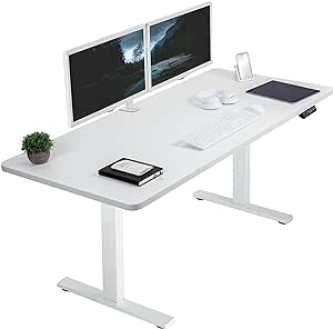 VIVO Electric Height Adjustable 152cm x 76cm Memory Stand Up Desk, White Table Top, White Frame, Standing Workstation with Preset Controller, 1B Series, DESK-KIT-1W6W-30