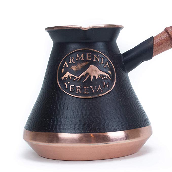 Handmade Coffee Pot Maker 5 cup (15 Fl Oz) - Armenian Copper Jazva Ararat Turkish Arabic Greek Cezve Jezve Ibrik Turka Jazve Wooden Handle (5 cup (15 US fl.oz))