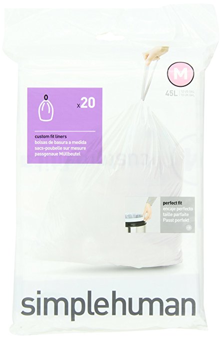 simplehuman Trash Can Liner M, 45 Liters/12 Gallons, 20-Count Bags (Pack of 2) (Pack of 2)