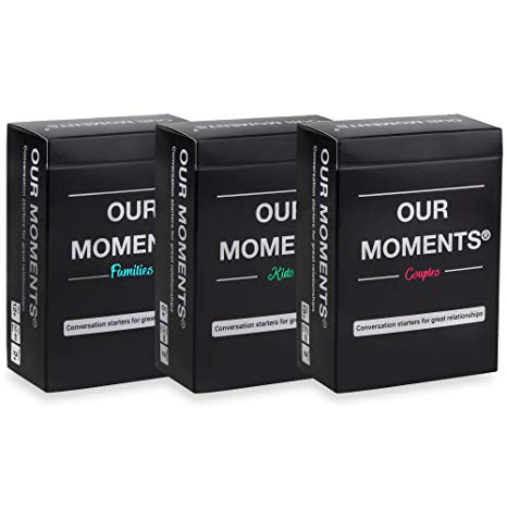 OUR MOMENTS Road-Trip Bundle: 300 Thought Provoking Conversation Starters for Couples, and for Meaningful Families Communication and Relationships Building - (3 Decks: Couples   Kids   Families)