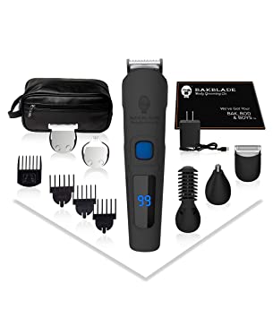 baKblade Body Grooming - BODBARBER - 11 in 1 Men's Body Grooming Kit, Attachments Include: Groin Groomer, Body Groomer, Beard Groomer, Hair Groomer, Nose & Ear Groomer, Cordless & Waterproof