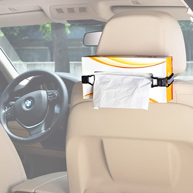 TFY Car Visor/Headrest Facial Tissues Boxs Strap Holder (White)