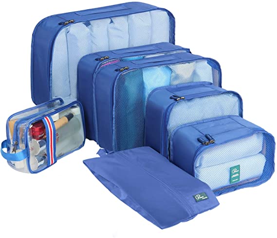 7 Set Packing Cubes-Large Capacity Travel Luggage Organizers with Shoe Bag & Toiletry bag-Blue