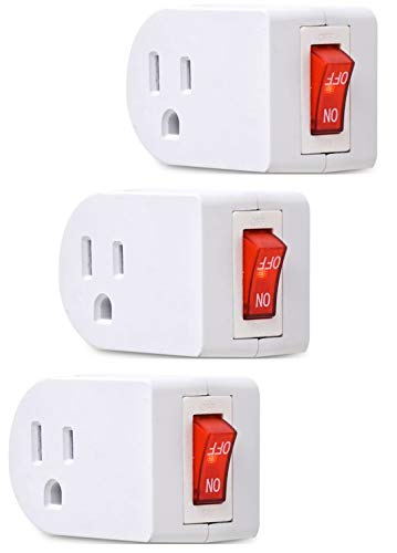 Electes 3 Prong Grounded Single Port Power Adapter with Red Indicator On/Off switch {Value! 3 Pack}