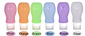 RioRand Leak Proof TSA Approved Silicone Travel Bottles / Toiletry Tubes - Squeezable Cosmetic Containers with Suction Cup for Vacation, Business, Camping - 3 oz (89ML)and 6 Pack a Set