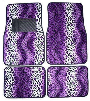 Purple Leopard Animal Print Front & Rear Carpet Car Truck SUV Floor Mats