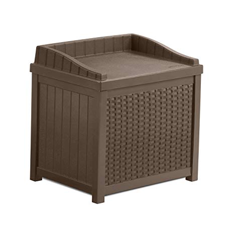 Suncast 22 Gallon Resin Wicker Indoor/Outdoor Storage Deck Box with Seat, Java