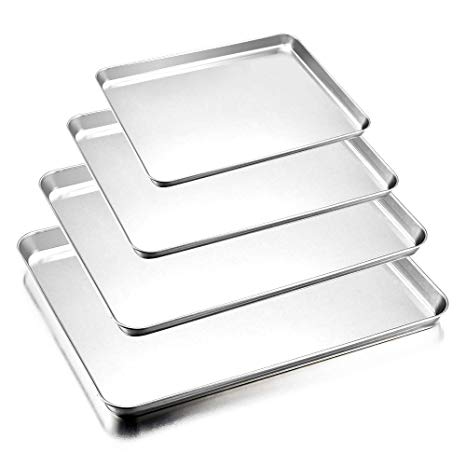 Baking Sheets Set of 4, E-far Stainless Steel Rimmed Toaster Oven Tray Pan Cookie Sheet, Non Toxic & Healthy, Rust Free & Easy Clean, Dishwasher Safe - 4 Pieces